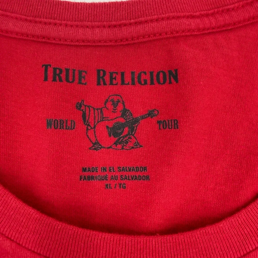 TRUE RELIGION NEW XL T-Shirt Ruby Red SS TR Reflection Tee Flocked Box Felt Logo